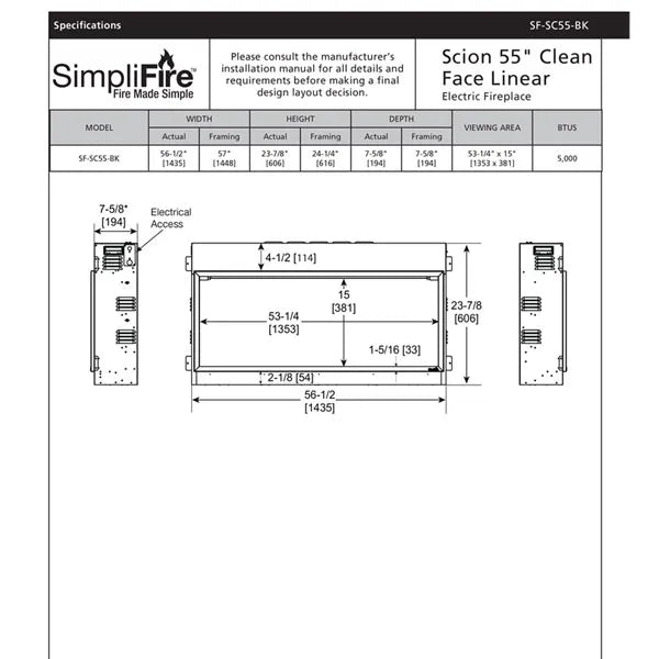 SimpliFire Scion Linear Electric Fireplace - 55"
