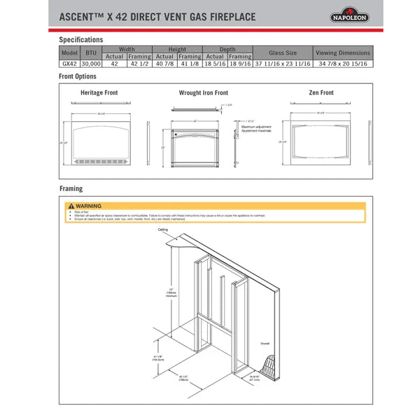 Napoleon Ascent X 42 Direct Vent Gas Fireplace