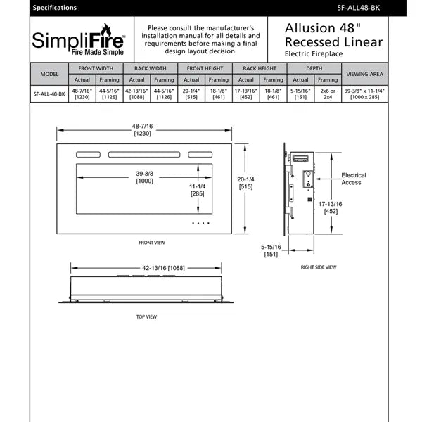 SimpliFire Allusion Electric Fireplace - 48"