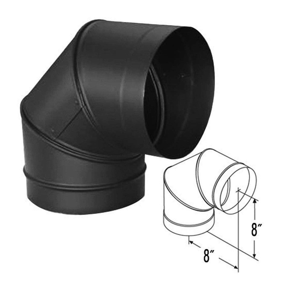 DuraBlack 8" Black Elbow - 90 Degree